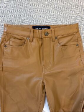 Veronica Beard Carly Kick Flare Tan Leather Jeans
